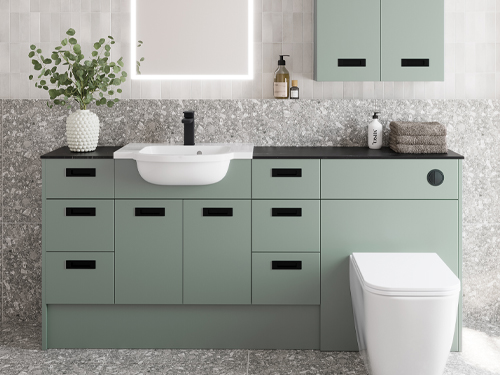 Eco Bathrooms - Matt Fjord with Matt Grey Mist Kitchen