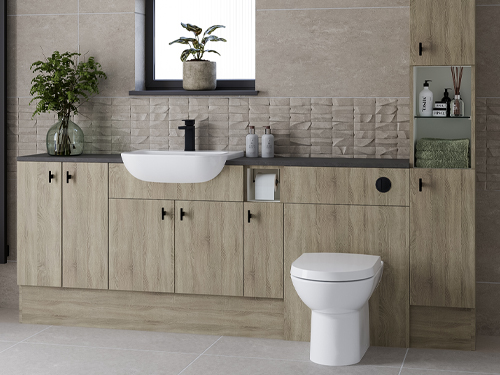 Avalon Bathrooms - Tempo Colour - Bardolino Oak Fitted Furniture