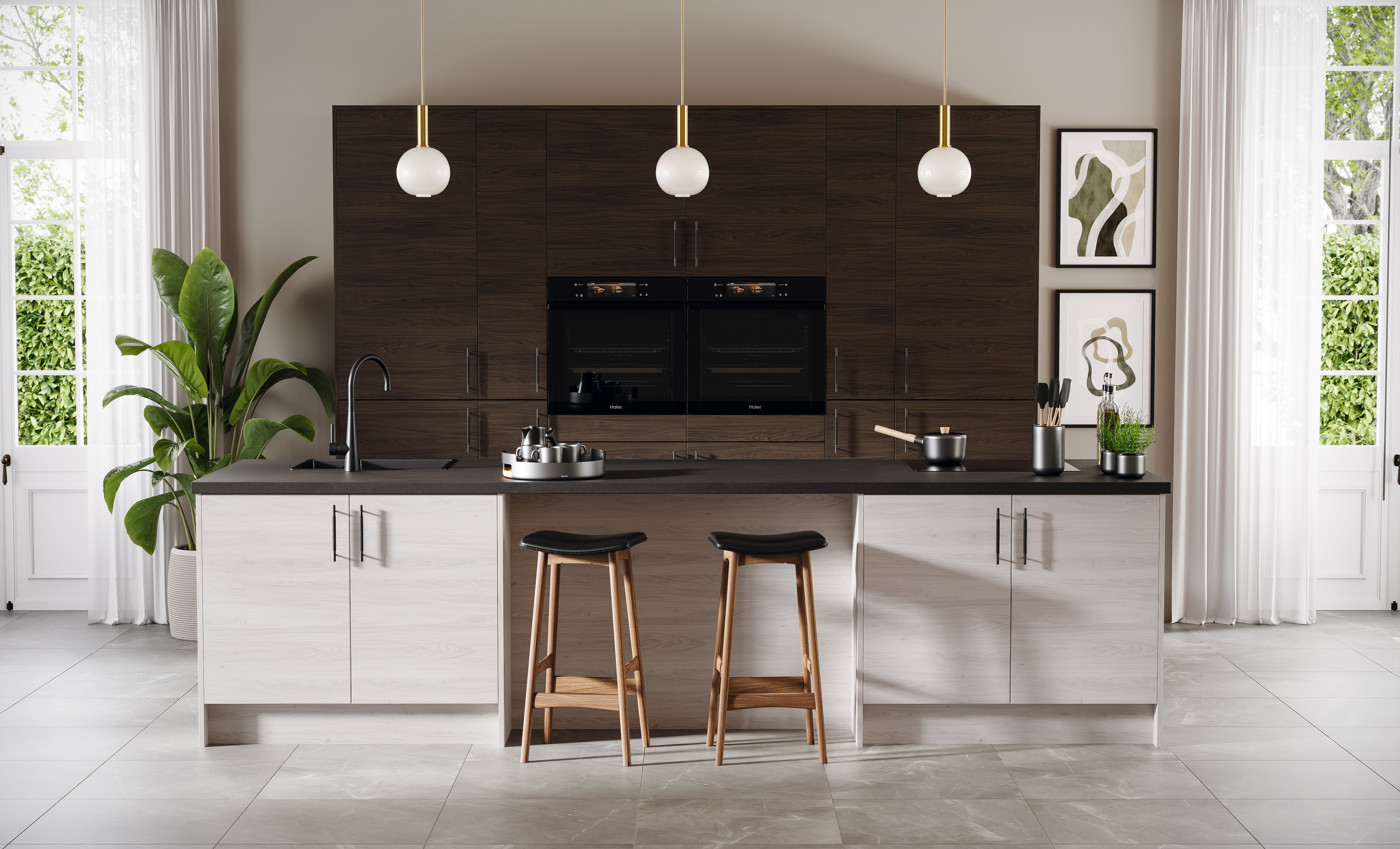 JJO Avalon Kitchen Furniture Tempo Casella Oak Marone with Tempo Stone