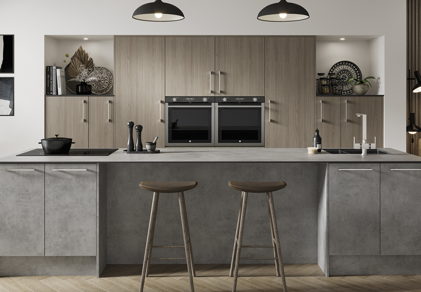 Avalon Kitchen Furniture - Tempo Vincenza Oak with Chicago Concrete